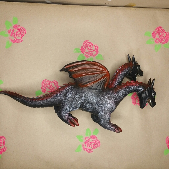 Red and Black Two-Headed Rubber Dragon Toy Figure - Picture 6 of 11